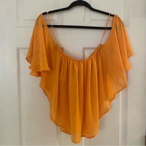 Express Orange Asymmetrical Ruffled Blouse